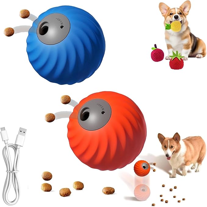 Zoomie Buddy 2.0, Zoomie Buddy for Dogs, 2 in 1 Smart Touch Interactive Dog Balls ＆ Pet Feeder, 2.83" Diameter, Suitable for Small/Medium Dogs, with Fruit Plush Cover (Blue+Orange, Only)-Mewly Pet