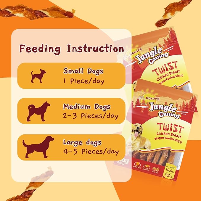 Jungle Calling Dog Treats, Natural Chicken Wrapped Rawhide Sticks, Grain-Free Training Rewards Chews for Small and Medium Puppy,10.6oz-Mewly Pet