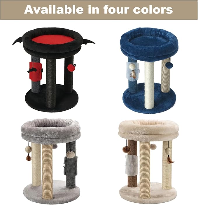 MECOOL 4in1 Small Cat Tree,Scratching Post with Tower Soft Bed, Sisal Carpet Jute Posts with Three Hanging Ball Toys and Massage Brush for Indoor Cats and Kittens-Mewly Pet