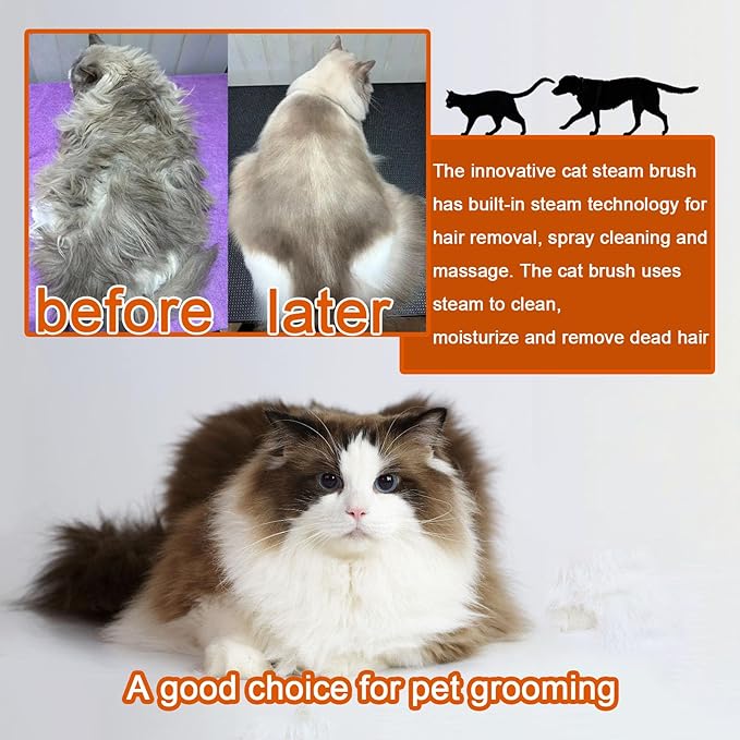 Cat Steam Brush for Shedding, 4 in 1 Rechargeable Pet Steam Brush for Dogs and Cats, Anti-Static, Massage, Cleaning, Shedding & Combing All In One! (White)-Mewly Pet