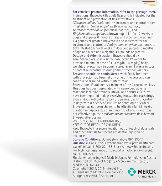 BRAVECTO Chew for Dogs, Flea & Tick, 1 Chew, 12 Week Supply, 4.4-9.9 lbs., Yellow Box-Mewly Pet