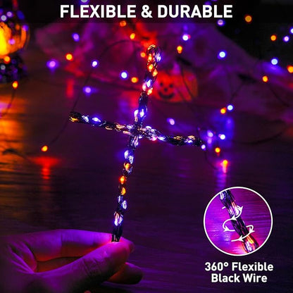 JMEXSUSS 4 Pack 50 LED Fairy Lights Battery Operated: Orange and Purple Halloween Lights - Perfect for Halloween Decorations, Parties, and Home Decorations