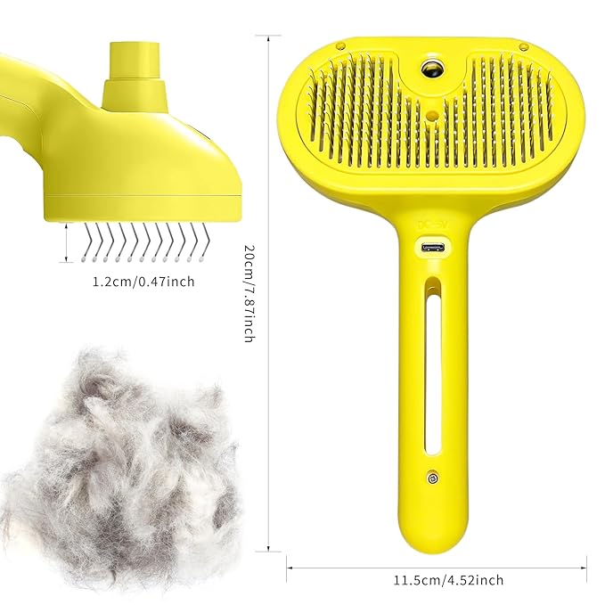 Cat Brush for Shedding - Pet Hair Removal Comb with Water Tank, Steam Brush, Cat Bath Brush, Dog Brush - Yellow-Mewly Pet