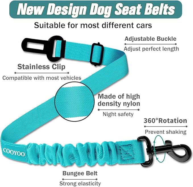 COOYOO Dog Seat Belt,3 Piece Set Retractable Dog Car Harness Adjustable for Vehicle Nylon Pet Safety Heavy Duty & Elastic-Mewly Pet