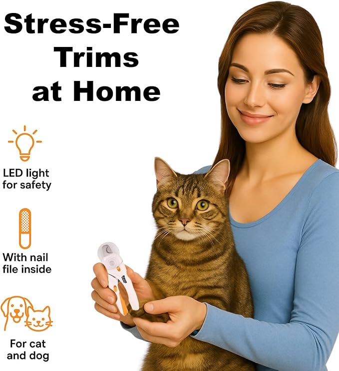 Cat Nail Clipper & Small Dog Nail Clippers with LED Light - Illuminates Nails & Bloodline for Safe, Easy Trimming - Extra Sharp, Avoid Over-Cutting - Essential Cat Supplies, White-Mewly Pet