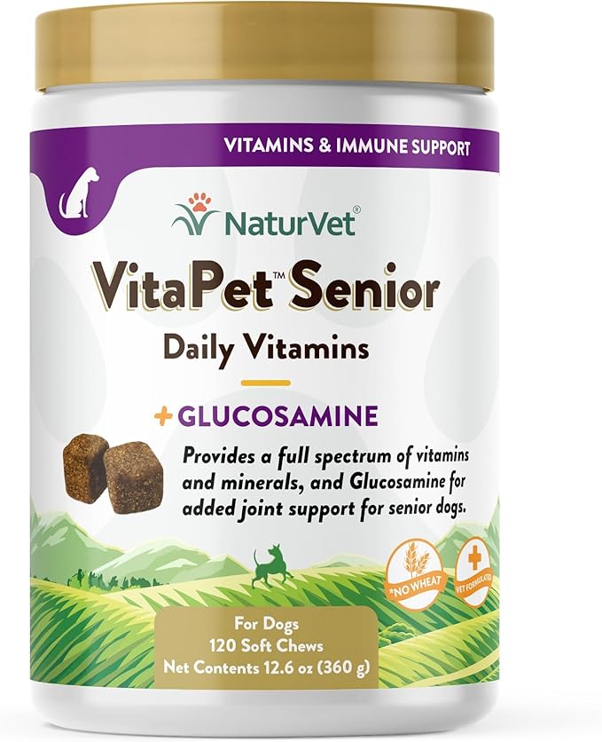 NaturVet VitaPet Senior Daily Vitamin Dog Supplements Plus Glucosamine – Includes Full-Spectrum Vitamins, Minerals – Joint Support for Older, Active Dogs – 120 Ct. Soft Chews-Mewly Pet