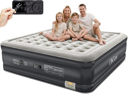 OhGeni King Air Mattress Family Choice Award with Built-in Pump,18'' Comfortable Blow Up Colchones Inflables Mattress for Home,Guests, Portable Air Bed for Adults, Airbed Supports Up to 700 lbs,Black