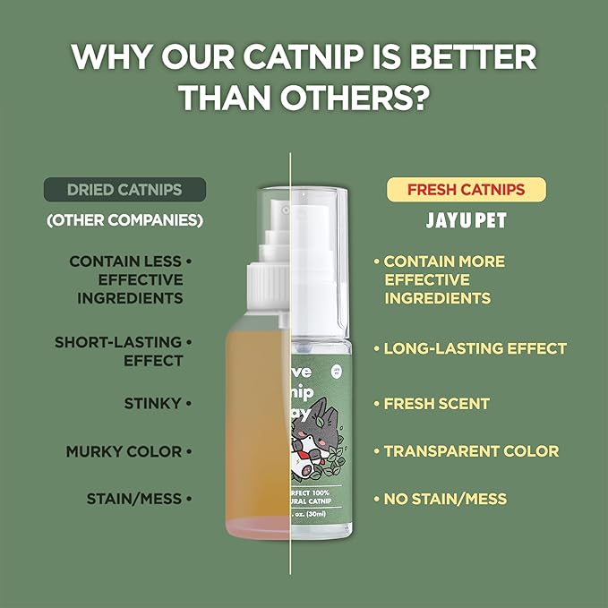 JAYU PET Active Catnip Spray - High Potency Transparent Liquid Spray made of Fresh Organic Catnip for Indoor Cats and Kittens, Relieves Stress, Calming, Revives Toys (1fl oz) (Catnip Spray, 1fl oz)-Mewly Pet