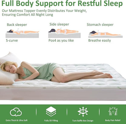 Bioeartha Cooling Mattress Topper California King – Extra Soft Pillow Top Mattress Pad, Breathable Viscose Made from Bamboo Mattress Protector for Back Pain Relief, Deep Pocket Cover Fits 8–21 Inch