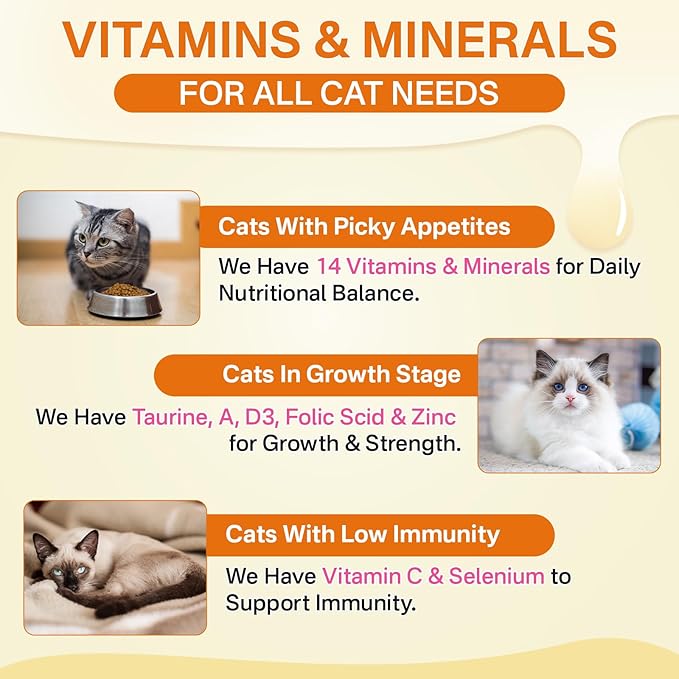Cat Multivitamin - 500 Chews Crunchy & Creamy Cheese Core, Cat Vitamins + Taurine for 8-in-1 Support - Immune, Urinary, Heart, Skin & Coat, Eyes, Brain, Bone for Cats Kittens - Egg Yolk Flavor-Mewly Pet