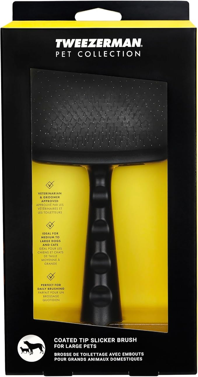Tweezerman Dog and Cat Slicker Brush for Large Pets, Grooming Brush with Coated Bristles to Prevent Scratching and Ergonomic Handle-Mewly Pet