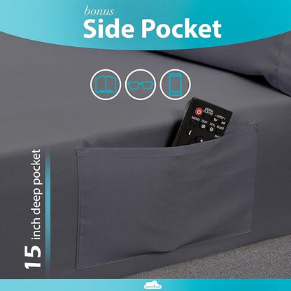 DREAMCARE California King Sheet Sets – 6 pcs Cooling Bed Sheets – up to 15” Deep Cal King Sheets – 2500 Supreme Collection – Extra Soft 100% Brushed Microfiber Hotel Luxury with Side Pocket – Gray
