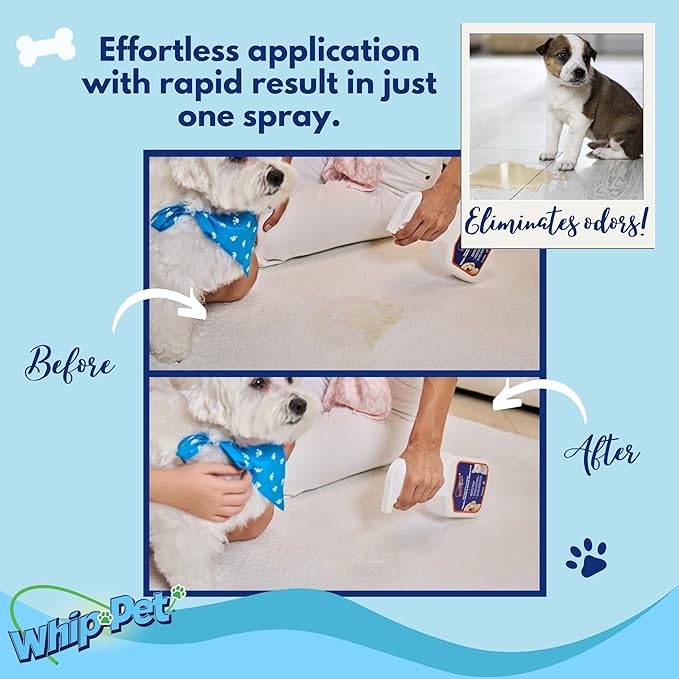 Whip-Pet Pet Odor Eliminator and Stain Remover -Professional Strength Enzymatic Cleaner for Dog Urine and Carpet Odor Eliminator - Pet Odor Remover, 32OZ-Mewly Pet
