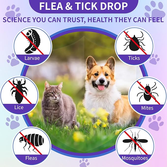 Flea and Tick Prevention Support for Cats and Dogs Natural Flea Treatment Drops with Multivitamin for Pets Oral Natural Supplement Flea and Tick Treatment Drops for All Breeds and Ages-Mewly Pet