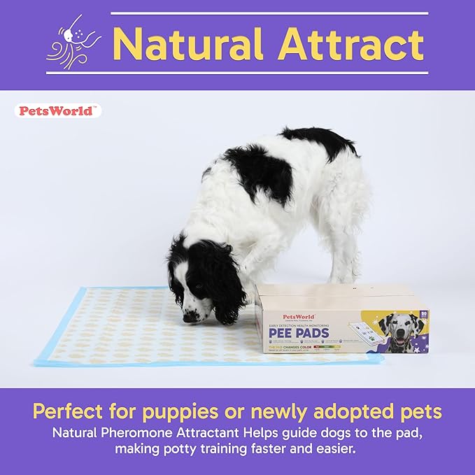 PETSWORLD Giant Dog Potty Pads, Odor-Eliminating, 36" x 36", Ultra Absorbent 5-Layer Leak-Proof Training Pads for Dogs & Cats (36x36 Health Indicating, 50 Count)-Mewly Pet