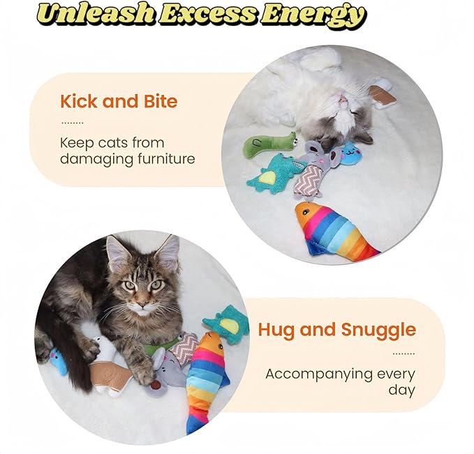 Catnip Toys for Indoor Cats - 6 Pack Organic Plush Kicker Toys, Bite-Resistant Cute Funny Toys for Play & Enrichment from Kittens to Senior Cats-Mewly Pet