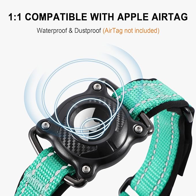 Airtag Dog Collar with Martingale Design, IP68 Waterproof Air Tag Collar Holder, Adjustable Reflective Soft Padded Nylon Dog Collar for Large Medium Small Dogs-Mewly Pet