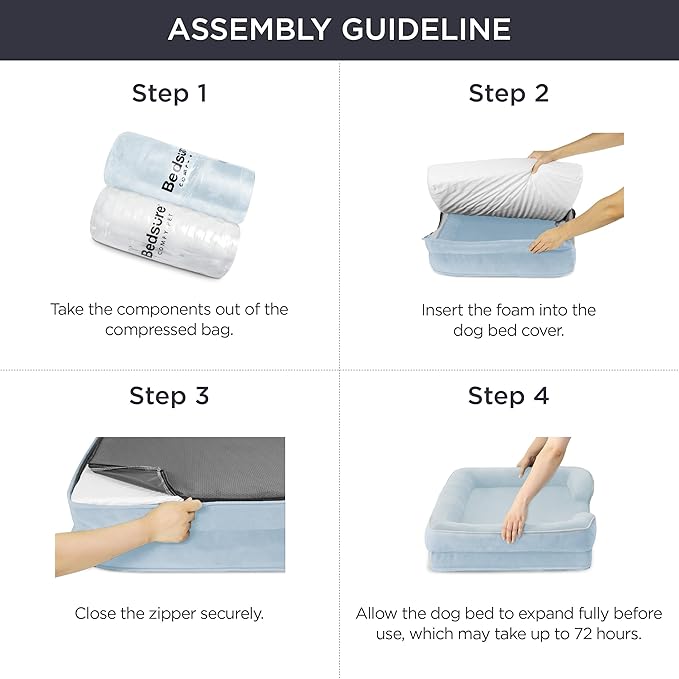 Bedsure Orthopedic Dog Beds Large Sized Dog - Washable Large Dog Cat Bed Waterproof, Comfort Dogs Couch Sofa with Washable Removable Cover, Pet Bed with Nonskid Bottom, Light Blue, 35"-Mewly Pet