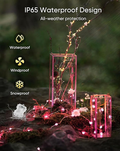 Homemory 2 Pack Color Changing Fairy Lights Battery Operated, 20Ft 60LEDs RGB Fairy String Twinkle Lights with Remote, Waterproof Silver Wire for Halloween Decor-13 Colors