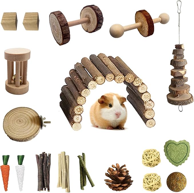 Hamster Toys Set,Guinea Pig Toys Small Animal Chewing Toy and Rat Cage Accessories, 16 Different,Hamster Small Animal Hideout ,Chinchillas, Gerbils, Rats, Rodents Teeth Care,Natural Molar Tools-Mewly Pet