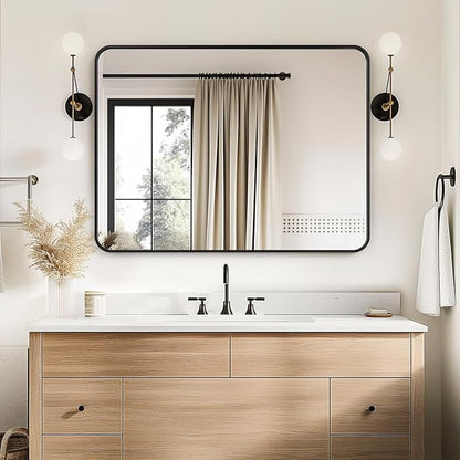 USHOWER Black Bathroom Mirrors for Over Sink 30 x 40 Inch, Metal Frame Rectangle Vanity Mirror, Modern Farmhouse, Wall Mounted for Bedroom, Living Room, Entryway Remodel & Upgrade