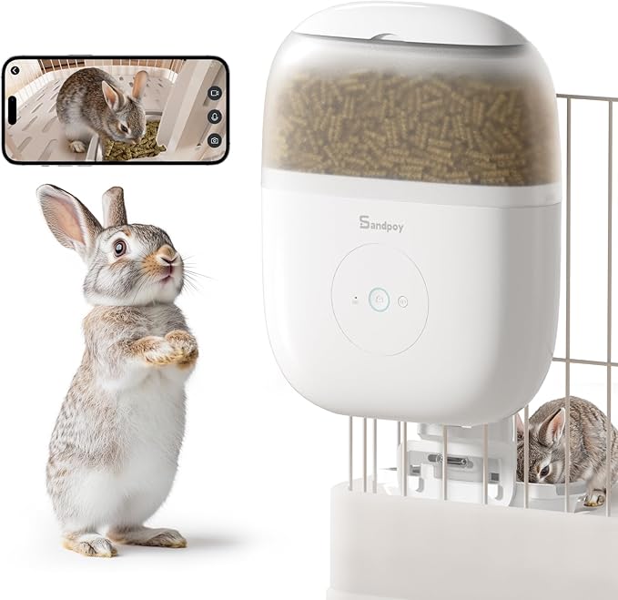 Hanging Automatic Rabbit Feeder with 1080P Camera, 62oz Storage, Multiple Pet Cage Compatibility, Customized Feeding Schedule- Perfect for Ferrets, Cats, Guinea Pigs, Chinchilla and Hedgehog-Mewly Pet
