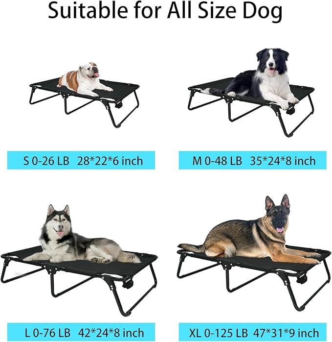 Elevated Raised Small Meduim Dog Bed Cots,Cooling Foldable No Assembly Need Pet Hammock Bed with Breathable Mesh, Indoor Outdoor Dog Pet Bed for Small Meduim Dogs, Chew Proof, Black-Mewly Pet