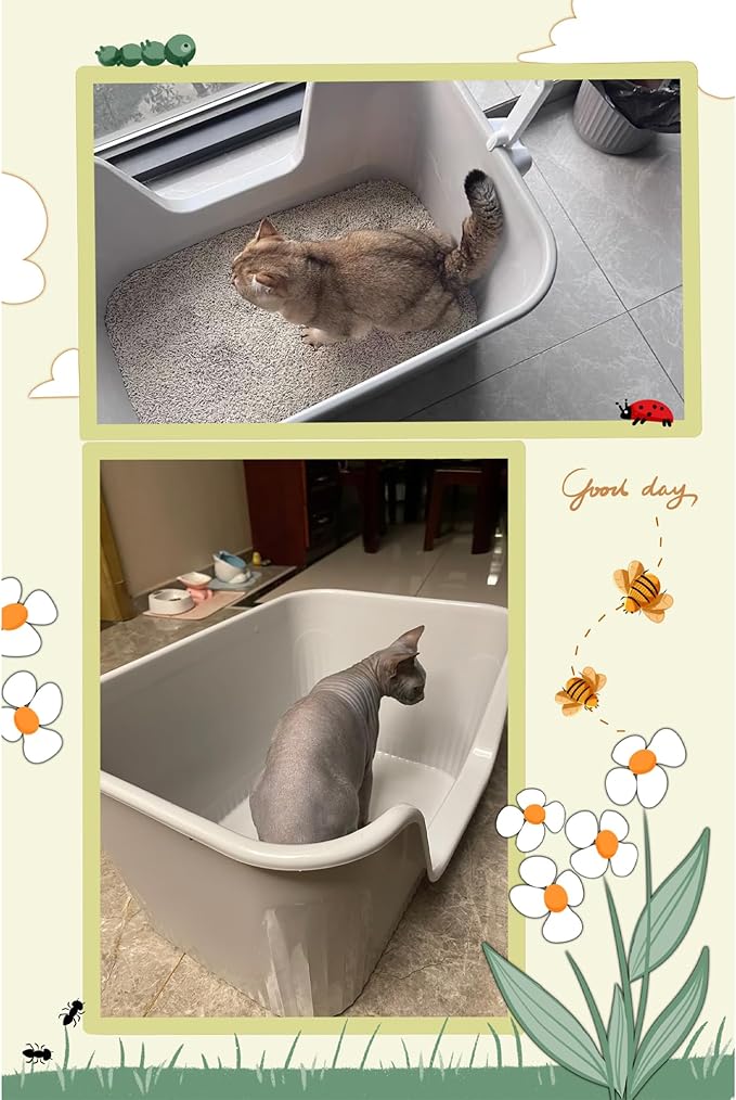 Vealind Jumbo Litter Box, XL Litter Boxes for Big Cats, Extra Large Space, High Sided Litter Pan, Leak-Proof & Anti-Splashing, Easy Clean & Durable (25” * 17” * 13” Grey)-Mewly Pet