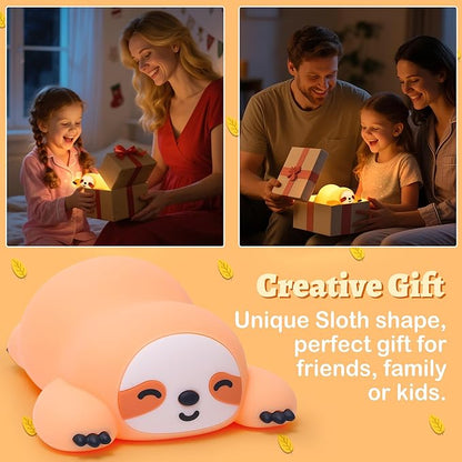 Sloth Night Light, Cute Sloth Gifts for Kids, Dimmable Silicone Animal Nursery Lamp,Adorable Rechargeable Squishy Night Light Touch Lamp for Girls Boys Room Decor