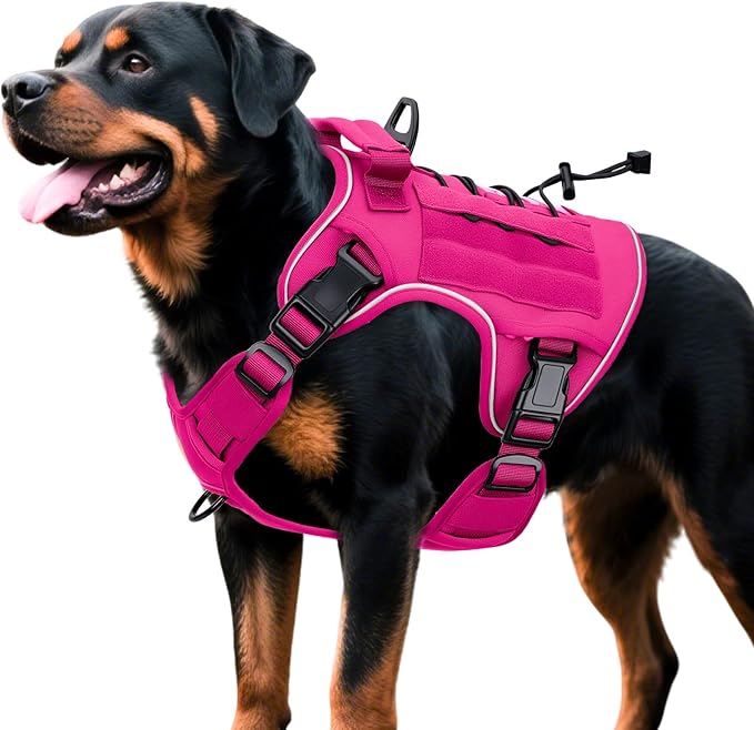 Heavy-Duty Tactical Dog Harness for Large Dogs, No Pull Adjustable Reflective Pet Vest with Molle System, K9 Military-Grade Control for Service Training, Outdoor & 10+ Breeds, Hot Pink, X-Large-Mewly Pet