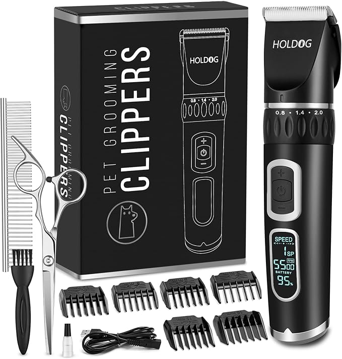 Dog Clippers Professional Heavy Duty Dog Grooming Clipper 3-Speed Low Noise High Power Rechargeable Cordless Pet Grooming Tools for Small & Large Dogs Cats Pets with Thick & Heavy Coats-Mewly Pet