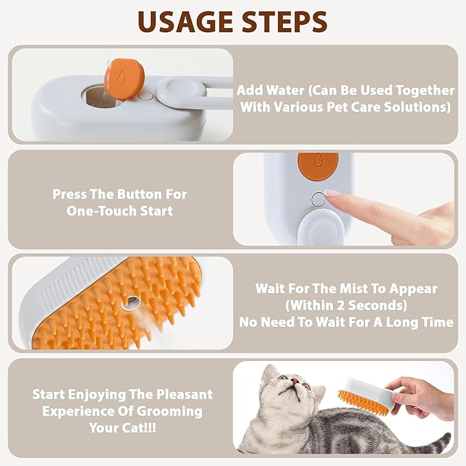 Steam Cat Brush Dog Steam Brushes for Indoor Cats 4 in 1 Rechargeable Enhanced Spray Steamy Brush Massage Anti Static Cleaning Shedding Combing All Hair Types Long Lasting Cloud Care (white)-Mewly Pet