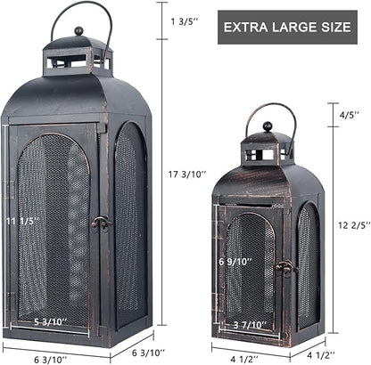 DECORKEY Luxury Lantern Decorative Outdoor & Indoor, Set of 2 (19’’&13’’) Metal Candle Lanterns Decor, Vintage Hanging Candle Holder for Front Porch Patio Wedding Farmhouse Home, Christmas Decorations