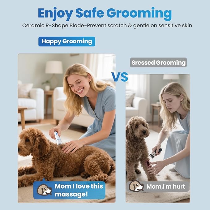 3-in-1 Dog & Cat Grooming Kit - Rechargeable Cordless Pet Hair Clippers with Nail Grinder & Paw Trimmer & 5 Guide Combs, Low Noise Dog Clippers for Grooming Small Medium Pets-Mewly Pet