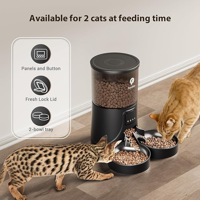 Automatic Cat Feeder for 2 Cats: Cat auto 2.4G WiFi - Timed Smart App Control 1-10 Meals| Automatic Pet Feeder for Cats and Small Dog Indoor- Dual Power& Detachable Clean-Mewly Pet