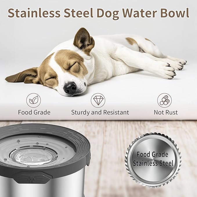 10L Dog Water Bowl No Spill 2.6 Gallon Super Large Capacity Stainless Steel No Splash Dog Bowls 338oz Slow Drinking Feeder with Non-Slip Base Pet Water Dispenser for Dogs-Mewly Pet