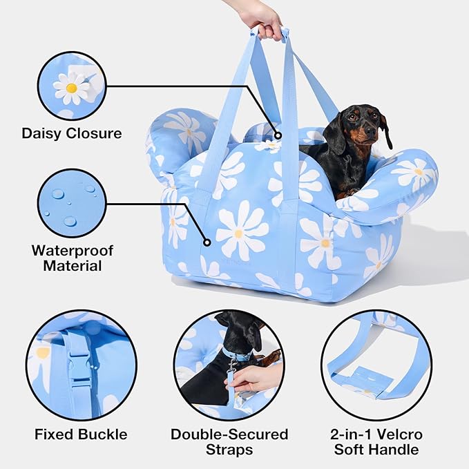 VETRESKA Pet Car Seat for Small Dogs - Washable Cat Carrier for Car Seat Portable Puppy Dog Bed, Pet Travel Carrier Bed with Safety Clip-On Leas-Mewly Pet