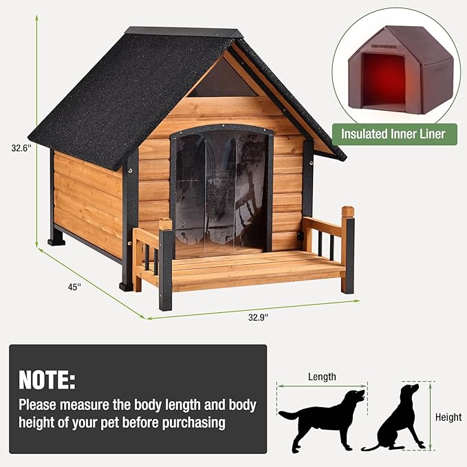 Dog House Outdoor Insulated for Winter, Puppy Kennel with Anti-Chewing Iron Frame, Weatherproof Dog Crate with Insulated Liner for Small Medium Large Dogs (Brown, 45" x 32.9" x 32.6")-Mewly Pet