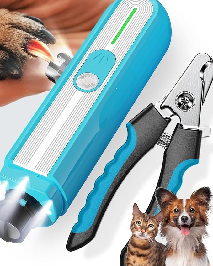 Super Powerful Dog Nail Trimmers and Dog Nail Clippers Combo, Ultra Quiet, 3 Speeds, 4 Bright Lights, with Travel Lock, for Small, Meddium and Large Dogs, Cats and Small Animals-Mewly Pet