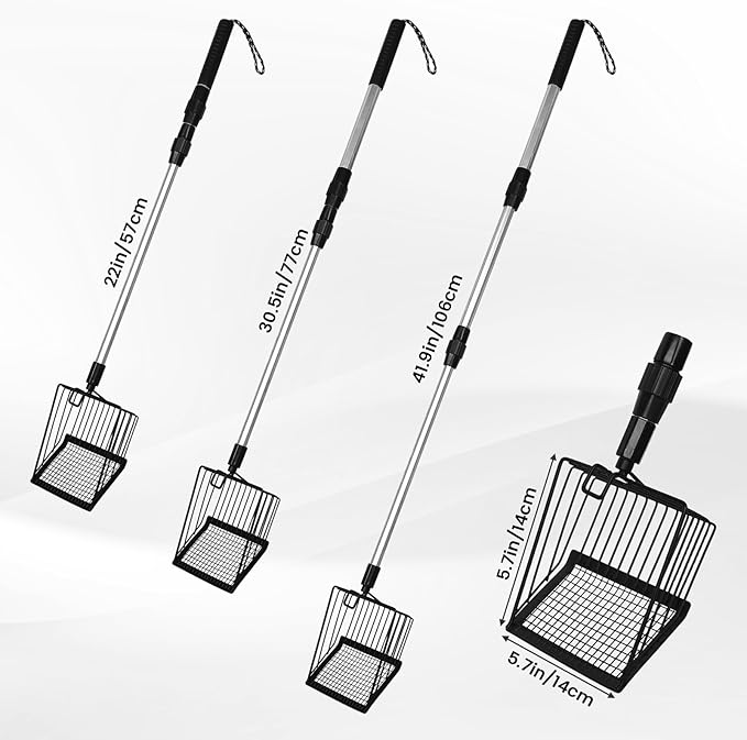 Metal Large Chicken Poop Scooper,3-in-1 Detachable Chicken Coop Scoop with Stainless Steel Telescopic Handle(22-41.9in),Multifunctional Metal Litter Scoop for Pooper Scooper-Mewly Pet