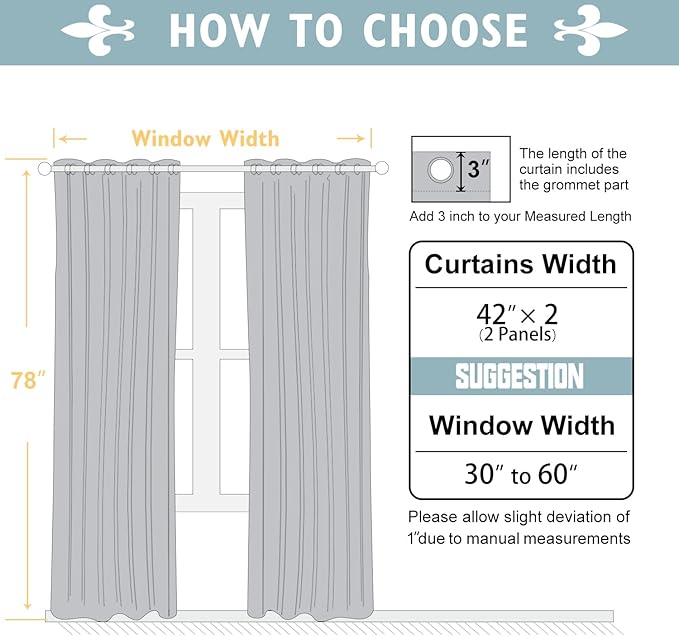 ChrisDowa 100% Blackout Curtains 78 inch Long for Bedroom with Black Liner, 2 Thick Layers Total Blackout Thermal Insulated Grommet Window Curtains 2 Panels Set (Grey, 42 x 78 Inch)