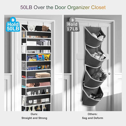 Over The Door Organizer Closet,6 Bins 12 Side Pockets,Hanging Organizer,Anti Tilt 50 lbs Load Organizers and Storage with Clear Window for Bedroom,Nursery,Rv,Bathroom,Camper(Black)
