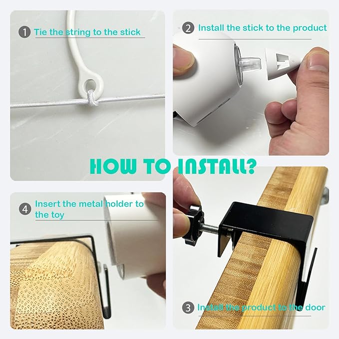 Cat Toys Hanging Door Electric and Moving Ball, Cats Toy Interactive for Indoor for Bored Feather Toys Kitten Rechargeable Door Hanging Automatic Retractable String（White）-Mewly Pet