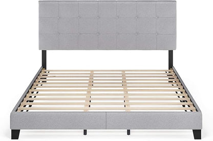 Furinno Laval Button Tufted Upholstered Platform Bed Frame, California King, Glacier