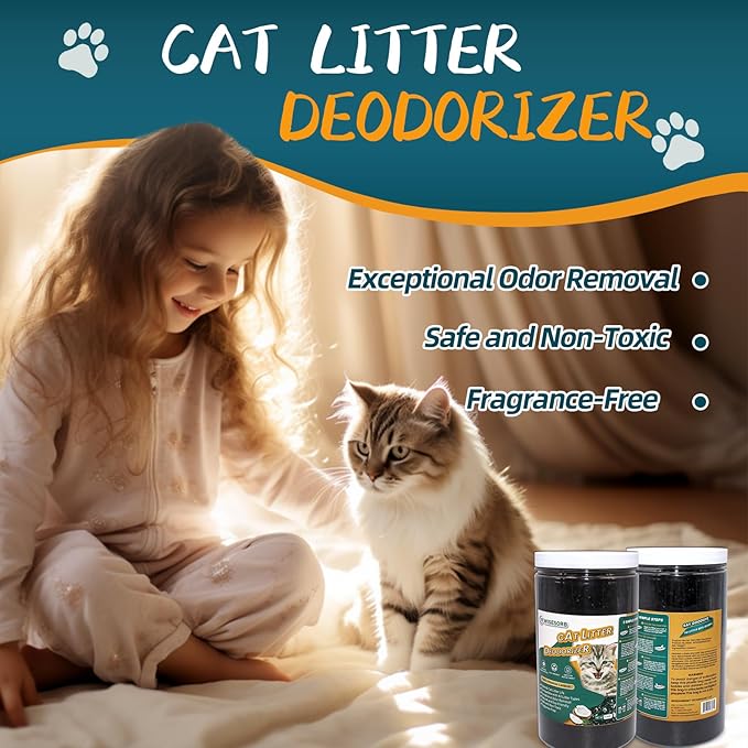 Cat Litter Deodorizer 2.4Lb Activated Carbon Litter Box Odor Eliminator Absorber Unscented Cat Litter Odor Control Room Deodorizer Solution for Homes with Pets-Mewly Pet
