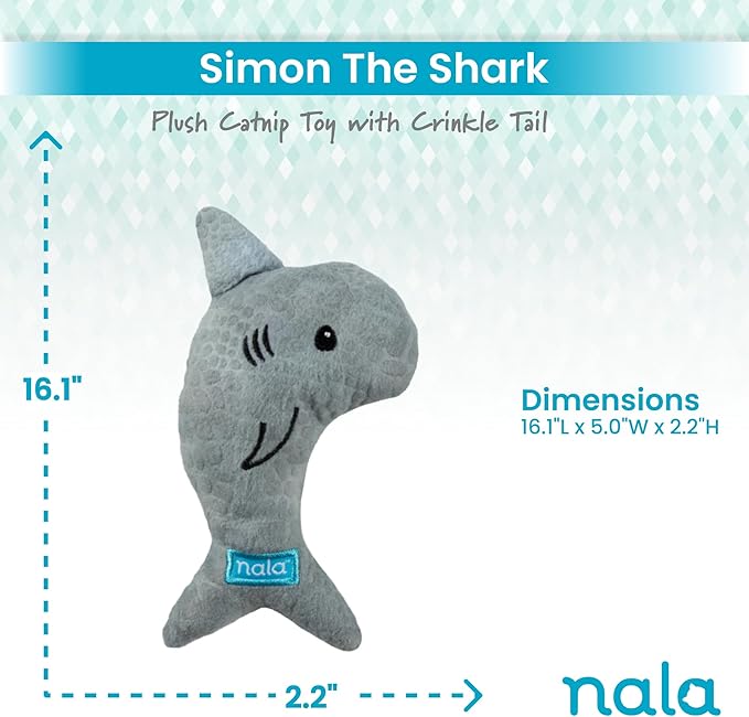 Caitec Presents Nala Cat Simon The Shark - Catnip Toy - Interactive Cat Toy - Chew Toy - Pillow Toy, 3 Pack-Mewly Pet