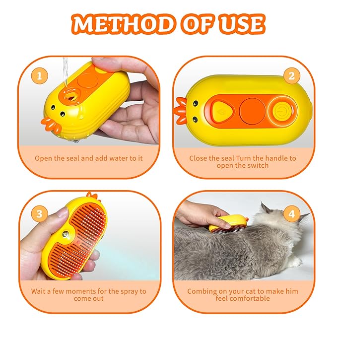 Spritz Defur Comb for Cats, New 3-in-1 Cat Steam Brush for Massaging and Cleaning Shedding Pets, Comb for Long and Short Hair Cats and Dogs Grooming Tool (zsyellow)-Mewly Pet