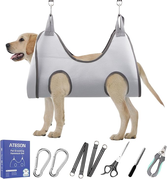 Pet Grooming Hammock Harness for XL Large Dogs Nail Trimming, Dog Sling for Cutting Nails, Dog Hanging Holder Hanger with Nail Clippers, Nail File, Scissors-Mewly Pet