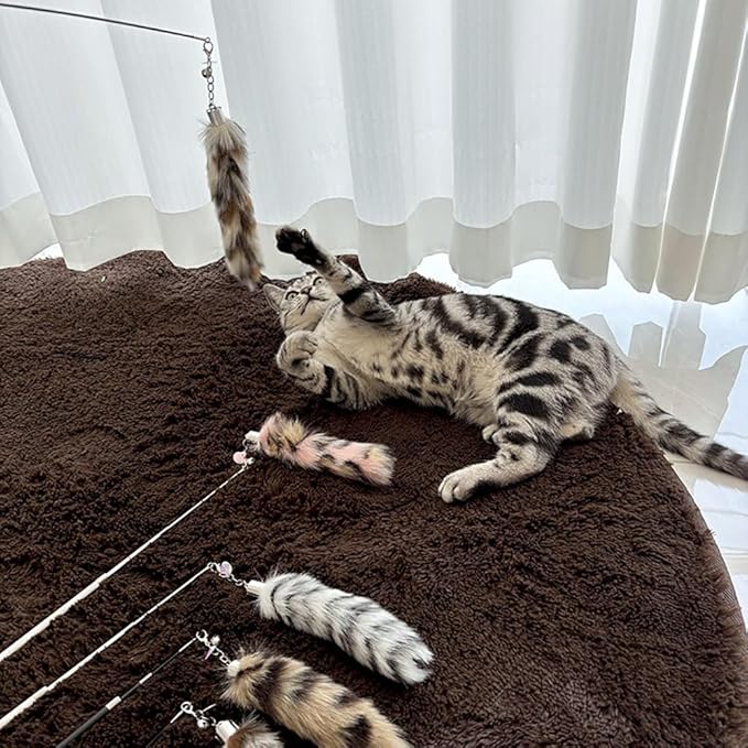 Interactive Cat Wand Toy with Cat Dancer, Retractable Feather Fox Tail Teaser for Indoor Cats, Enrichment Play Kittens to Senior Cats (Soft Pink)-Mewly Pet