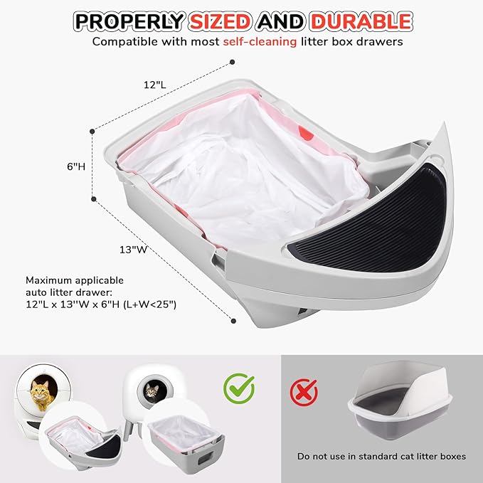 40 Count Thicken Cat Litter Box Liners for Automatic Cat Litter Box and Litter-Robot 4/3, Heavy-Duty Drawstring Kitten Litter Drawer Liners Disposable 25" x 16"-Mewly Pet